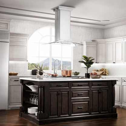 ZLINE 36 in. CrownSound™ Ducted Vent Island Mount Range Hood in Stainless Steel and Glass with Built-in Bluetooth Speakers (GL9iCRN-BT-36)