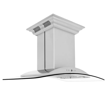 ZLINE 30 in. CrownSound™ Ducted Vent Island Mount Range Hood in Stainless Steel and Glass with Built-in Bluetooth Speakers (GL9iCRN-BT-30)