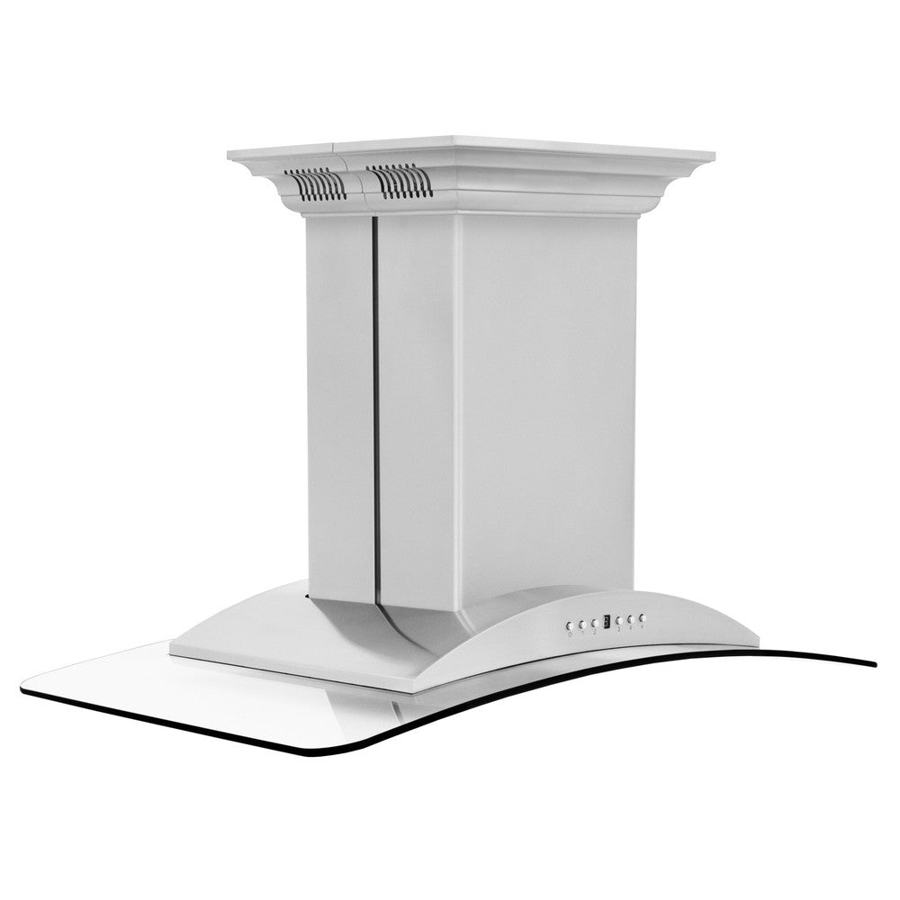 ZLINE 36 in. CrownSound™ Ducted Vent Island Mount Range Hood in Stainless Steel and Glass with Built-in Bluetooth Speakers (GL9iCRN-BT-36)