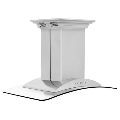 ZLINE 36 in. CrownSound™ Ducted Vent Island Mount Range Hood in Stainless Steel and Glass with Built-in Bluetooth Speakers (GL9iCRN-BT-36)