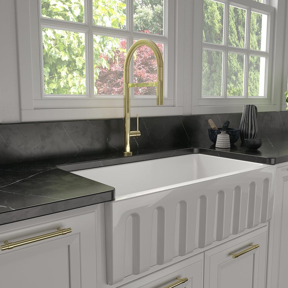 ZLINE Autograph Edition Incline Pull Down Single Handle Kitchen Faucet in Polished Gold (INC-KF-PG)