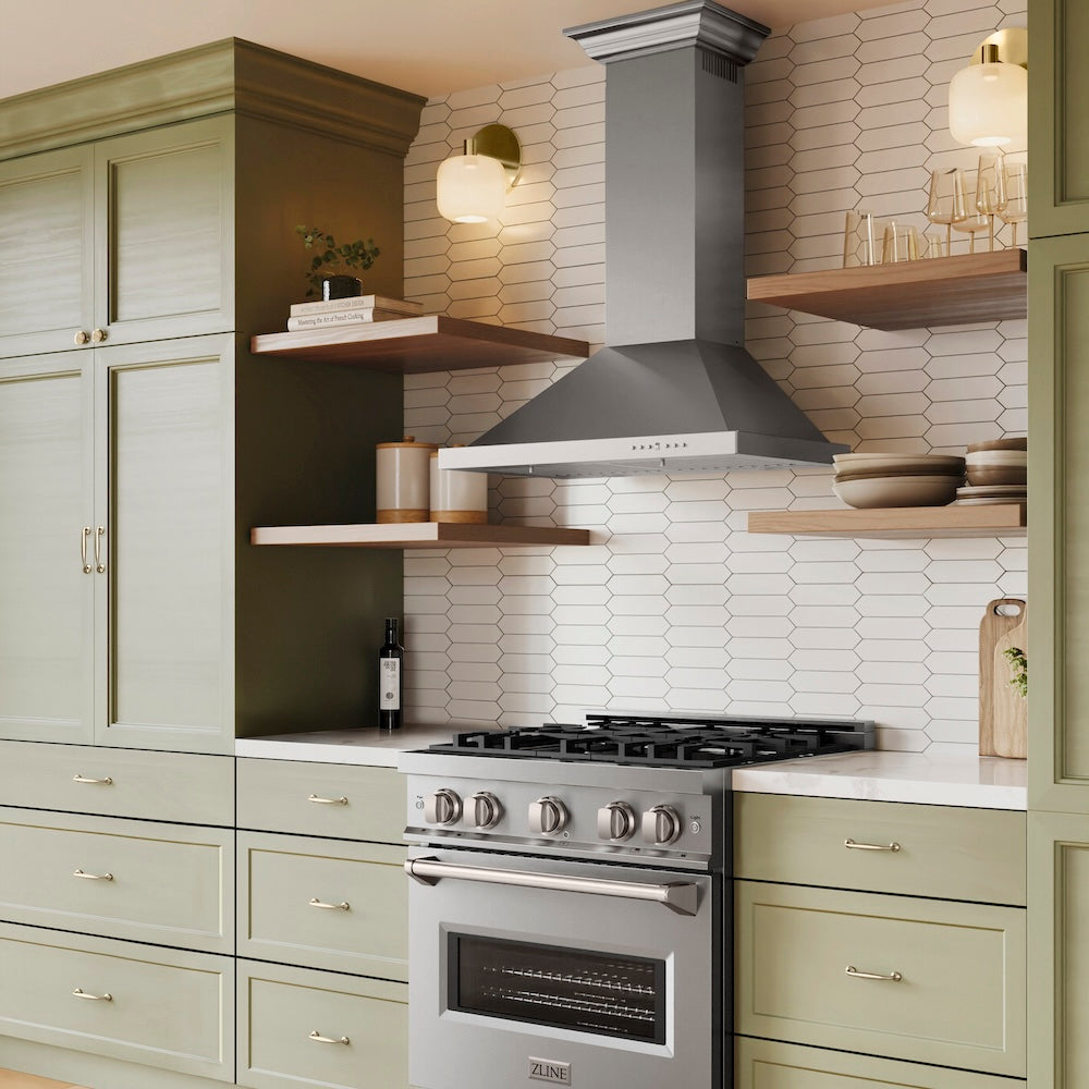 ZLINE 30 in. Convertible Vent Wall Mount Range Hood in Stainless Steel with Crown Molding (KBCRN-30)