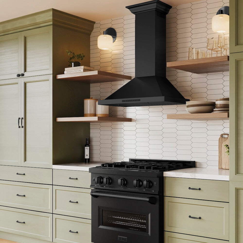 ZLINE 36 in. Convertible Vent Wall Mount Range Hood in Black Stainless Steel with Crown Molding (BSKBNCRN-36)