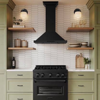 ZLINE 30 in. Convertible Vent Wall Mount Range Hood in Black Stainless Steel with Crown Molding (BSKBNCRN-30)