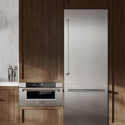 ZLINE 30 in. 16.1 cu. ft. Built-In Bottom Freezer Refrigerator with Water Dispenser and Ice Maker in Satin Stainless Steel with Graphite Gray Interior (GRBIV-SN-30)