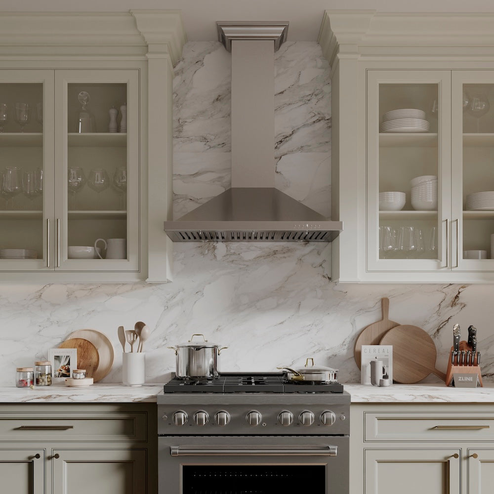 ZLINE 36 in. Convertible Vent Wall Mount Range Hood in Stainless Steel with Crown Molding (KBCRN-36)
