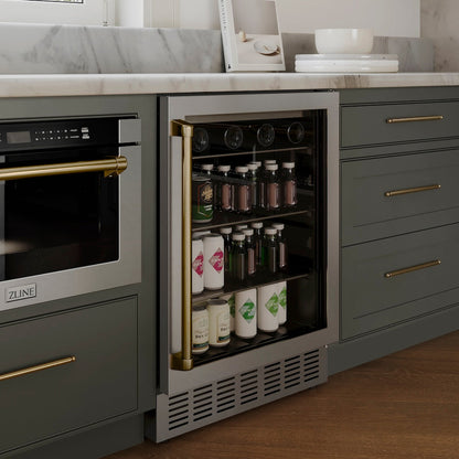 ZLINE Autograph Edition 24 in. Monument 154 Can Beverage Fridge in Stainless Steel with Champagne Bronze Accents (RBVZ-US-24-CB)
