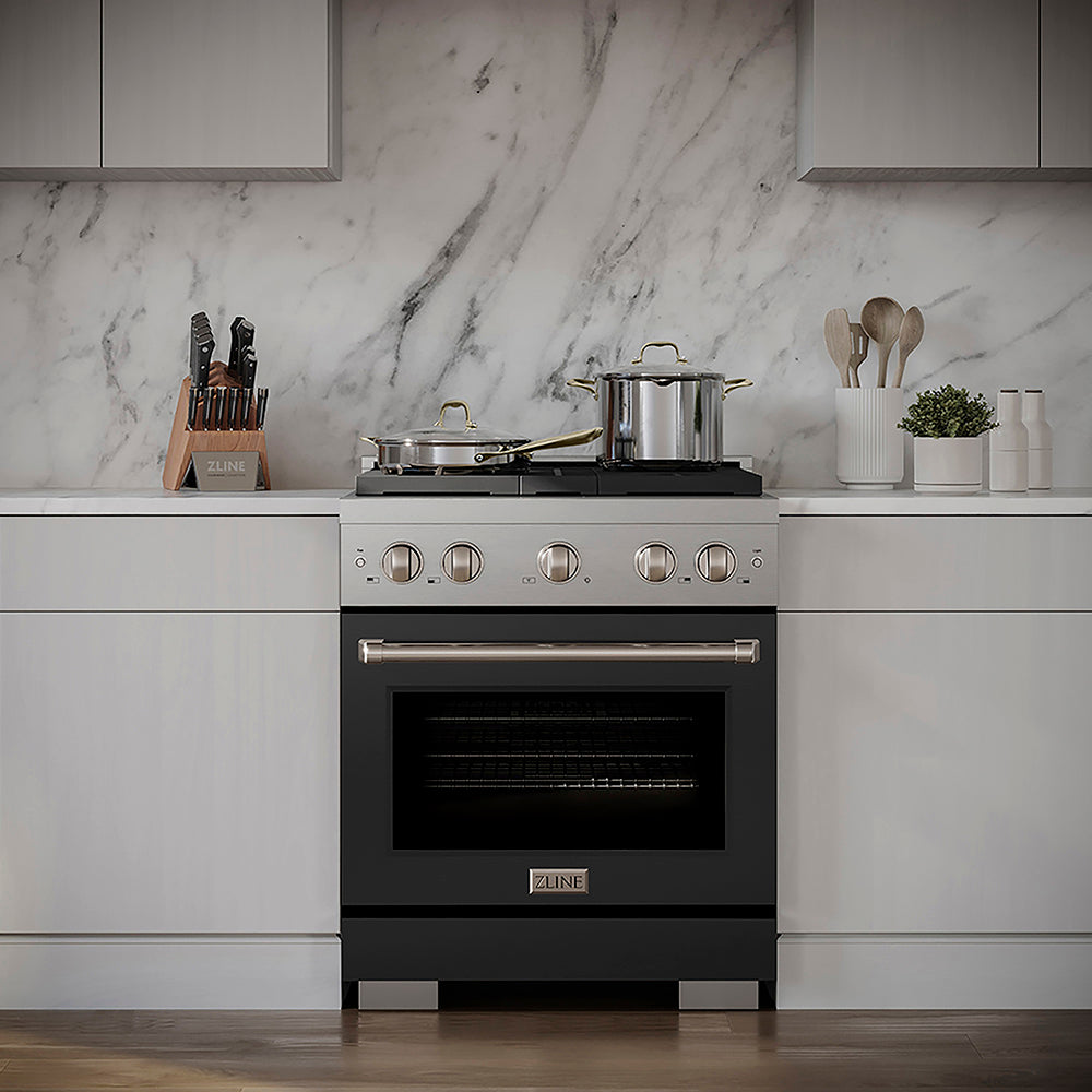 ZLINE 30 in. 4.2 cu. ft. Paramount Dual Fuel Range with 4 Burner DuoPro™ Cooktop and Electric Convection Oven with Black Matte Door (PSDR-BLM-30)