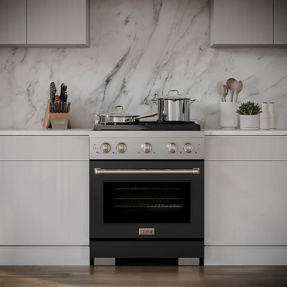 ZLINE 30 in. 4.2 cu. ft. Paramount Dual Fuel Range with 4 Burner DuoPro™ Cooktop and Electric Convection Oven with Black Matte Door (PSDR-BLM-30)