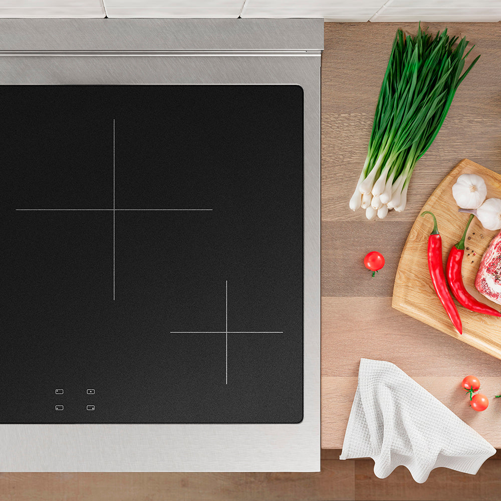 ZLINE Autograph Edition 30 in. 4.2 cu. ft. Paramount Induction Range with 4 Element Cooktop and Electric Convection Oven in Satin Stainless Steel with White Matte Door and Champagne Bronze Accents (SINRSZ-WM-30-CB)