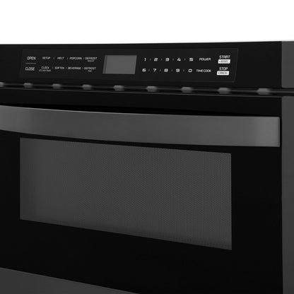 ZLINE Kitchen Package with Black Stainless Steel Refrigerator, 30 in. Dual Fuel Range, 30 in. Range Hood, Microwave Drawer, and 24 in. Tall Tub Dishwasher (5KPR-RABRH-MWDWV)