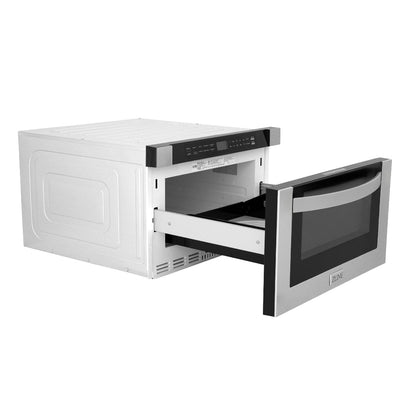 ZLINE Kitchen Package with 36 in. French Door Refrigerator, 36 in. Dual Fuel Range, 36 in. Range Hood, 24 in. Microwave Drawer, 24 in. Tall Tub Dishwasher and 24 in. Wine Cooler in Stainless Steel (6KPR-RARH36-MWDWV-RWV)