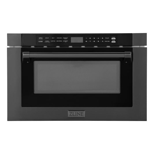 ZLINE 24 in. 1.2 cu. ft. Black Stainless Steel Built-in Microwave Drawer with a Traditional Handle (MWD-1-BS-H)