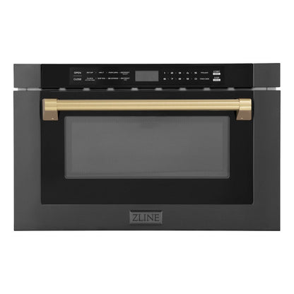 ZLINE Autograph Edition 24 in. 1.2 cu. ft. Built-in Microwave Drawer in Black Stainless Steel with Champagne Bronze Accents (MWDZ-1-BS-H-CB)