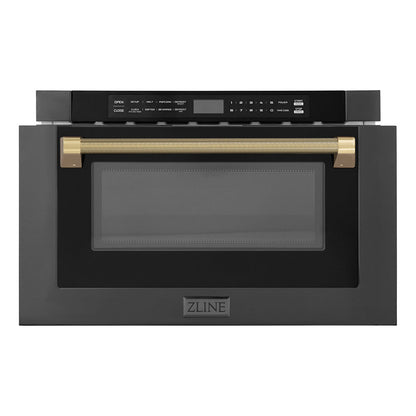 ZLINE Autograph Edition 24 in. 1.2 cu. ft. Built-in Microwave Drawer in Black Stainless Steel and Champagne Bronze Helix Handle (MWDZ-1-BS-H-KCB)