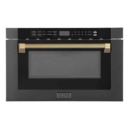 ZLINE Autograph Edition 24 in. 1.2 cu. ft. Built-in Microwave Drawer in Black Stainless Steel and Champagne Bronze Helix Handle (MWDZ-1-BS-H-KCB)