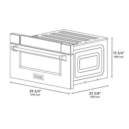 ZLINE Autograph Edition 30 in. 1.2 cu. ft. Built-in Microwave Drawer in Black Stainless Steel and Polished Gold Helix Handle (MWDZ-30-BS-KG)