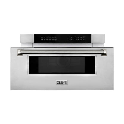ZLINE Autograph Edition 30 in. 1.2 cu. ft. Built-in Microwave Drawer in Stainless Steel and Polished Nickel Helix Handle (MWDZ-30-KPN)