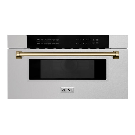 ZLINE Autograph Edition 30" 1.2 cu. ft. Built-In Microwave Drawer in DuraSnow Stainless Steel with Accents (MWDZ-30-SS)