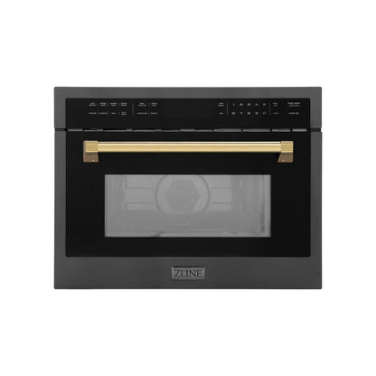 ZLINE Autograph Edition 24 in. 1.6 cu ft. Built-in Convection Microwave Oven in Black Stainless Steel with Polished Gold Accents (MWOZ-24-BS-G)
