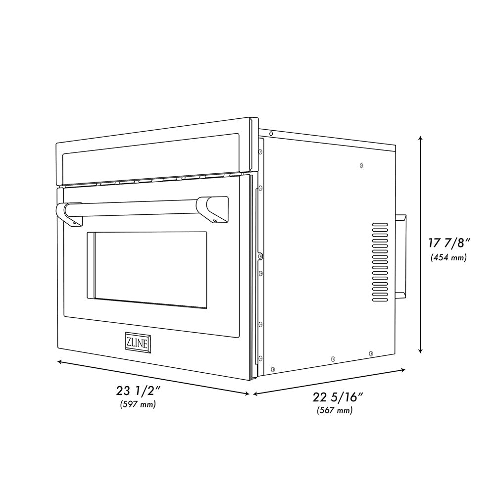 ZLINE Autograph Edition 24 in. 1.6 cu ft. Built-in Convection Microwave Oven in Black Stainless Steel and Champagne Bronze Helix Handle (MWOZ-24-BS-KCB)