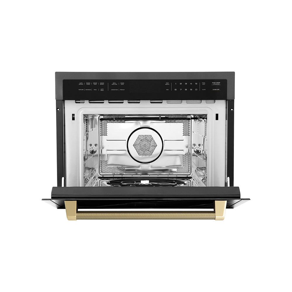ZLINE Autograph Edition 24 in. 1.6 cu ft. Built-in Convection Microwave Oven in Black Stainless Steel and Champagne Bronze Helix Handle (MWOZ-24-BS-KCB)