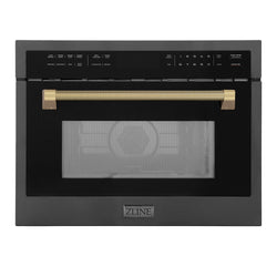 ZLINE Autograph Edition 24 in. 1.6 cu ft. Built-in Convection Microwave Oven in Black Stainless Steel and Champagne Bronze Helix Handle (MWOZ-24-BS-KCB)