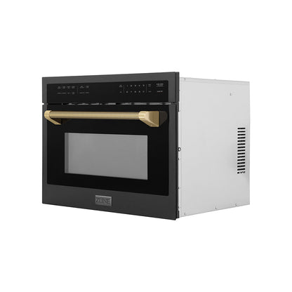 ZLINE Autograph Edition 24 in. 1.6 cu ft. Built-in Convection Microwave Oven in Black Stainless Steel and Champagne Bronze Helix Handle (MWOZ-24-BS-KCB)