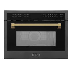 ZLINE Autograph Edition 24 in. 1.6 cu ft. Built-in Convection Microwave Oven in Black Stainless Steel and Polished Gold Helix Handle (MWOZ-24-BS-KG)