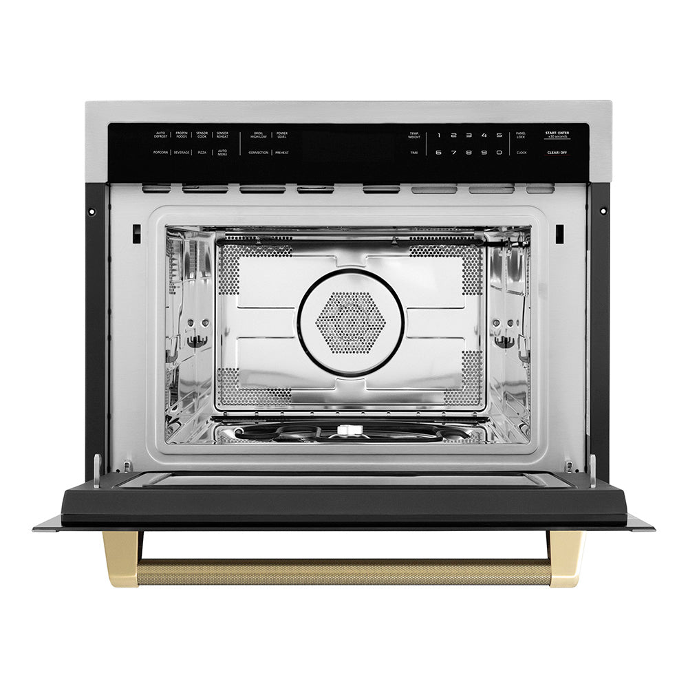 ZLINE Autograph Edition 24 in. 1.6 cu ft. Built-in Convection Microwave Oven in Stainless Steel and Champagne Bronze Helix Handle (MWOZ-24-KCB)