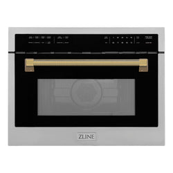 ZLINE Autograph Edition 24 in. 1.6 cu ft. Built-in Convection Microwave Oven in Stainless Steel and Polished Gold Helix Handle (MWOZ-24-KG)