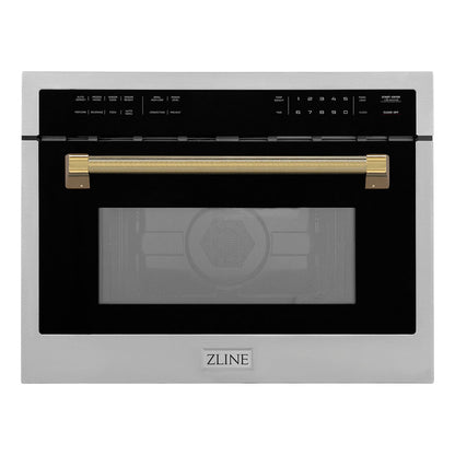 ZLINE Autograph Edition 24 in. 1.6 cu ft. Built-in Convection Microwave Oven in Stainless Steel and Polished Gold Helix Handle (MWOZ-24-KG)
