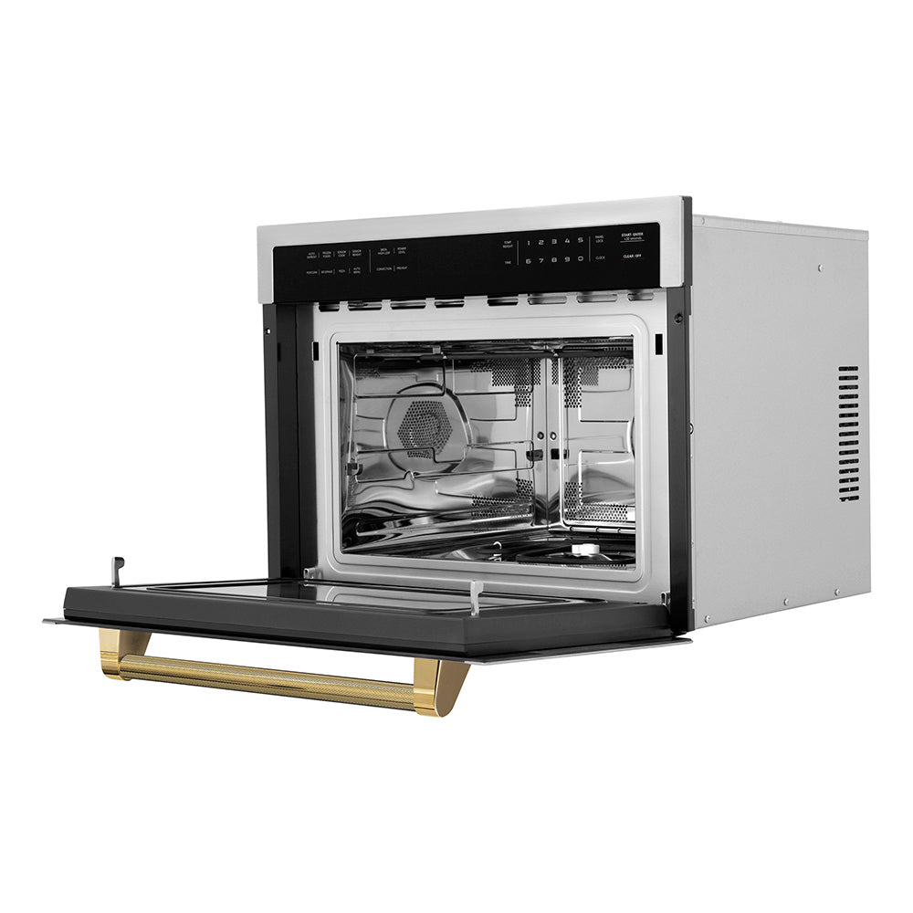 ZLINE Autograph Edition 24 in. 1.6 cu ft. Built-in Convection Microwave Oven in Stainless Steel and Polished Gold Helix Handle (MWOZ-24-KG)