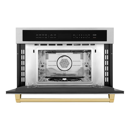 ZLINE Autograph Edition 30 in. 1.6 cu ft. Built-in Convection Microwave Oven in Stainless Steel with Polished Gold Accents (MWOZ-30-G)