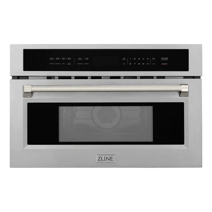 ZLINE Autograph Edition 30 in. 1.6 cu ft. Built-in Convection Microwave Oven in Stainless Steel and Polished Nickel Helix Handle (MWOZ-30-KPN)