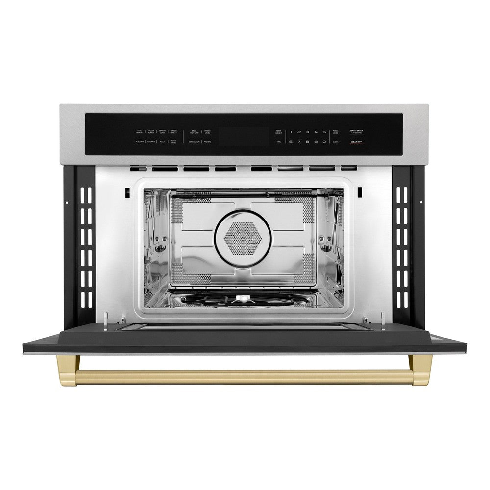 ZLINE Autograph Edition 30 in. 1.6 cu ft. Built-in Convection Microwave Oven in Satin Stainless Steel and Champagne Bronze Accents (MWOZ-30-SS-CB)