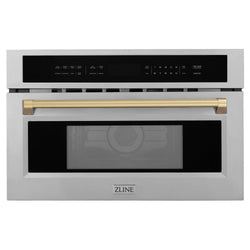 ZLINE Autograph Edition 30 in. 1.6 cu ft. Built-in Convection Microwave Oven in Satin Stainless Steel and Champagne Bronze Accents (MWOZ-30-SS-CB)