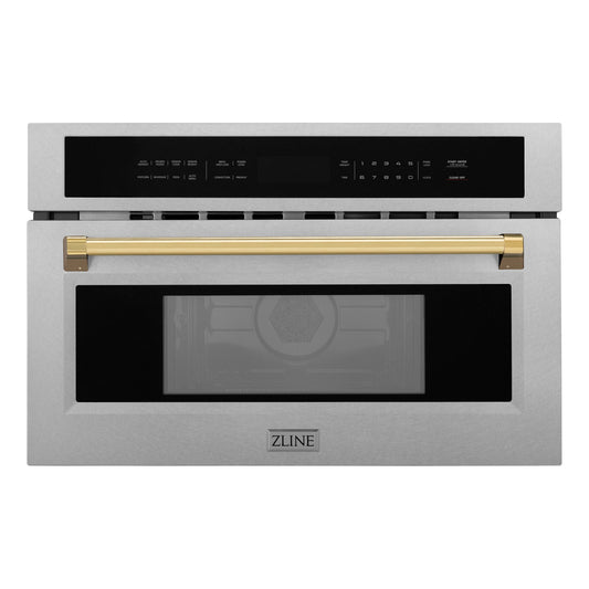 ZLINE 30" Autograph Microwave Oven in DuraSnow Stainless with Polished Gold  Accents (MWOZ-30-SS-G)