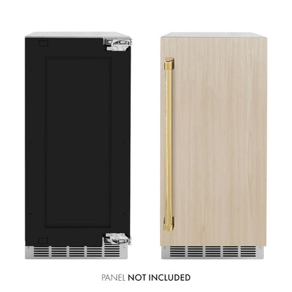 ZLINE Autograph Edition 15 in. Touchstone Clear Cube Ice Maker with Drain Pump and Panel Ready Door with Polished Gold Handle (ICCDPZ-15-G)