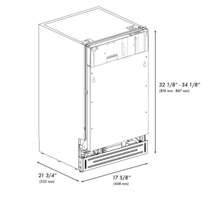 ZLINE 18 in. Tallac Series 3rd Rack Top Control Dishwasher in Custom Panel Ready with Stainless Steel Tub, 51dBa (DWV-18)