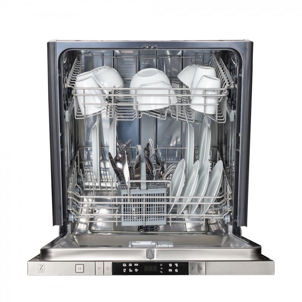 ZLINE 24 in. Top Control Built-In Dishwasher with Satin Stainless Steel Panel and Stainless Steel Tub with Modern Style Handle, 52dBa (DW-SN-24)