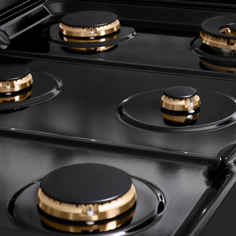 ZLINE Autograph Edition 36 in. Paramount Gas Rangetop with 6 Burners and Porcelain Cooktop in Black Stainless Steel with Champagne Bronze Accents (SRTBZ-36-CB)