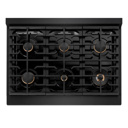ZLINE Autograph Edition 36 in. Paramount Gas Rangetop with 6 Burners and Porcelain Cooktop in Black Stainless Steel with Champagne Bronze Accents (SRTBZ-36-CB)