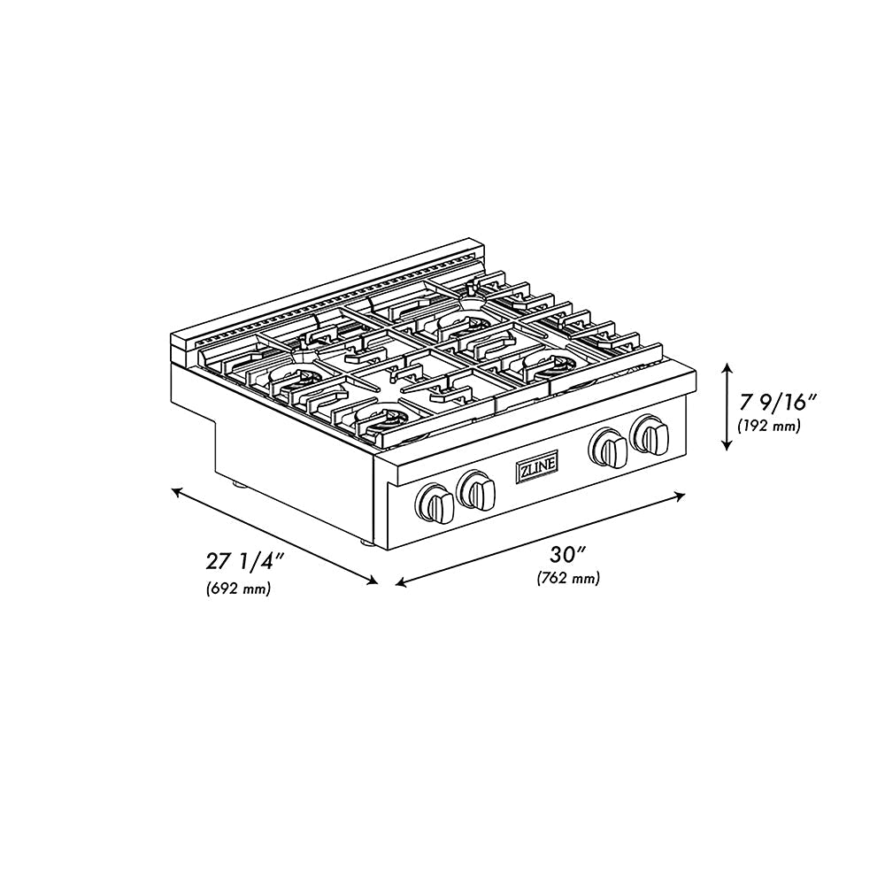 ZLINE Autograph Edition 30 in. Paramount Gas Rangetop with 4 Burner DuoPro™ Cooktop in Black Stainless Steel and Champagne Bronze Accents (PSRTBZ-30-CB)