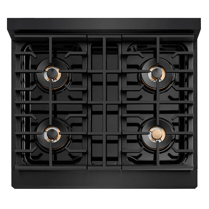 ZLINE Autograph Edition 30 in. Paramount Gas Rangetop with 4 Burner DuoPro™ Cooktop in Black Stainless Steel and Polished Gold Accents (PSRTBZ-30-G)
