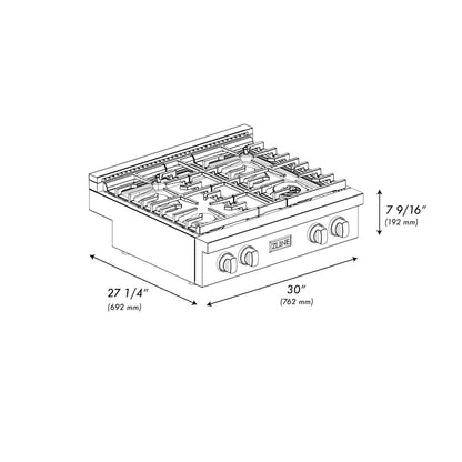 ZLINE Autograph Edition 30 in. Paramount Gas Rangetop with 4 Burners and Porcelain Cooktop in Black Stainless Steel with Polished Gold Accents (SRTBZ-30-G)