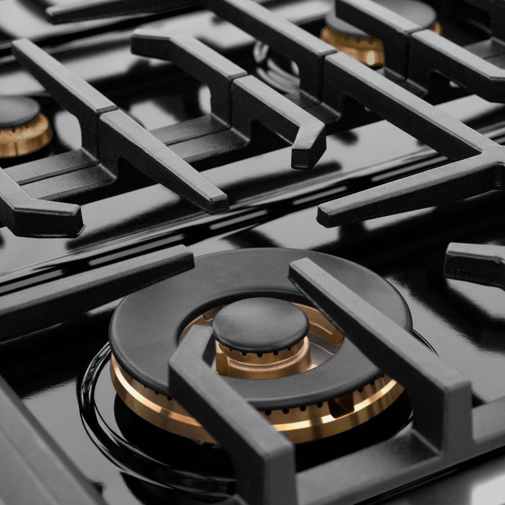ZLINE Autograph Edition 48 in. Paramount Gas Rangetop with 8 Burners and Porcelain Cooktop in Black Stainless Steel with Polished Gold Accents (SRTBZ-48-G)