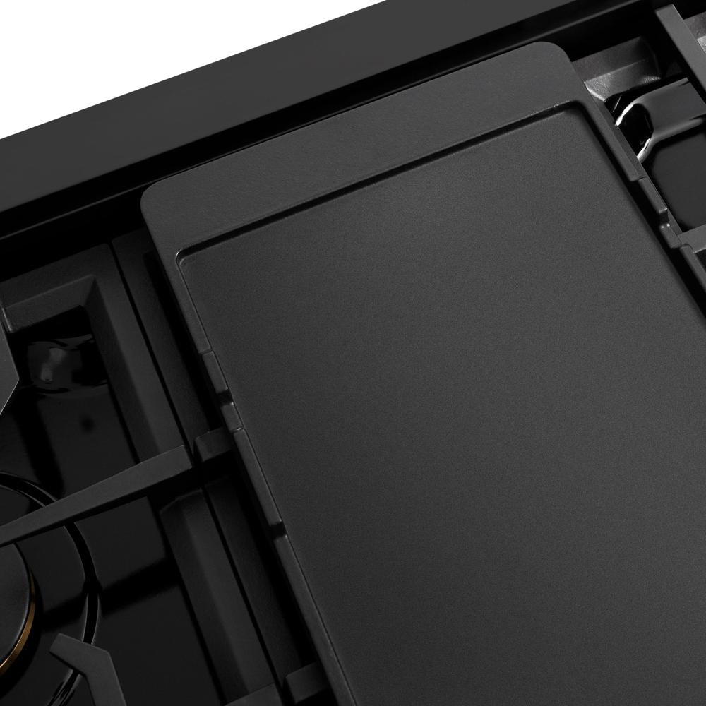 ZLINE Autograph Edition 48 in. Paramount Gas Rangetop with 8 Burners and Porcelain Cooktop in Black Stainless Steel with Polished Gold Accents (SRTBZ-48-G)