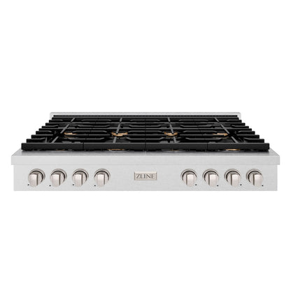ZLINE 48 in. Paramount Gas Rangetop with 8 Brass Burners and Porcelain Cooktop in Satin Stainless Steel (SRTS-BR-48)