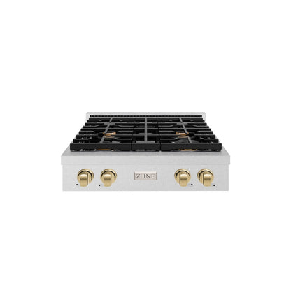 ZLINE Autograph Edition 30 in. Paramount Gas Rangetop with 4 Burners and Porcelain Cooktop in Satin Stainless Steel with Champagne Bronze Accents (SRTSZ-30-CB)